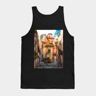 narrow street with colorful houses and children Tank Top